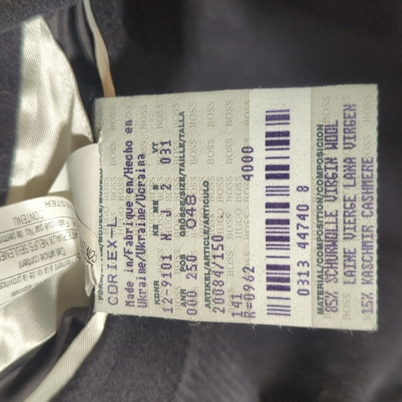 Hugo Boss Men's Size EU 48 Black Cashmere & Virgin Wool Pea Coat - Picture 6 of 10